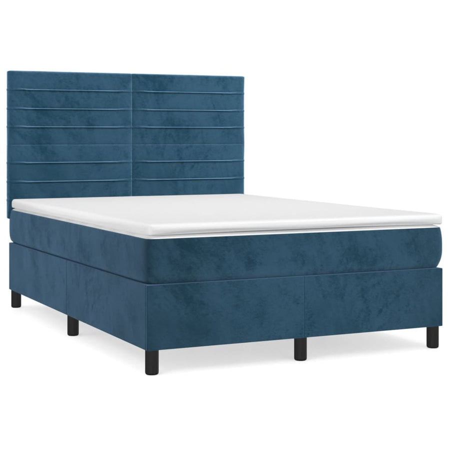 Boxspring met matras fluweel donkerblauw 140x190 cm 140 x 190 cm Donkerblauw