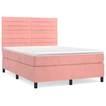 Boxspring Met Matras Fluweel Roze 140 x 190 cm Horizontale strepen