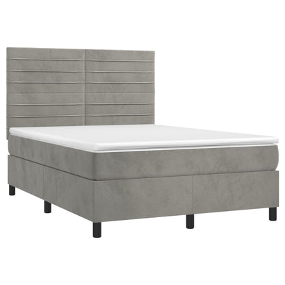Boxspring Met Matras Fluweel Lichtgrijs 140 x 200 cm Horizontale strepen