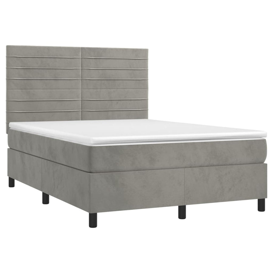 Boxspring Met Matras Fluweel Lichtgrijs 140 x 200 cm Horizontale strepen