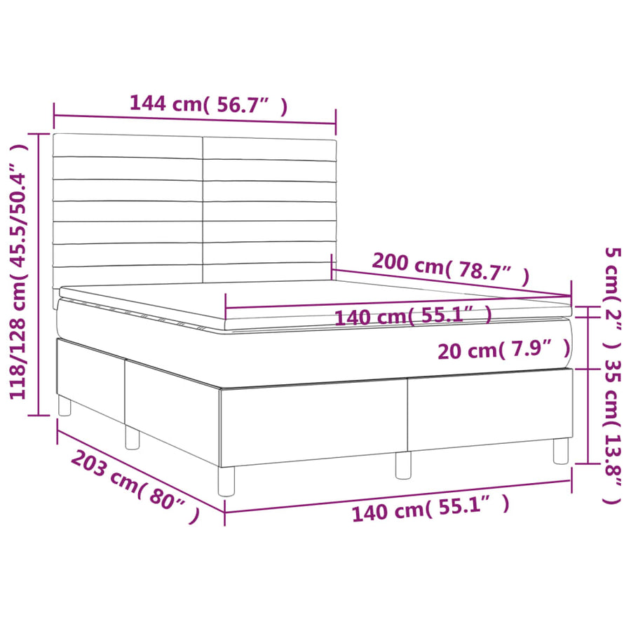 Boxspring Met Matras Fluweel Zwart 140 x 200 cm Horizontale strepen