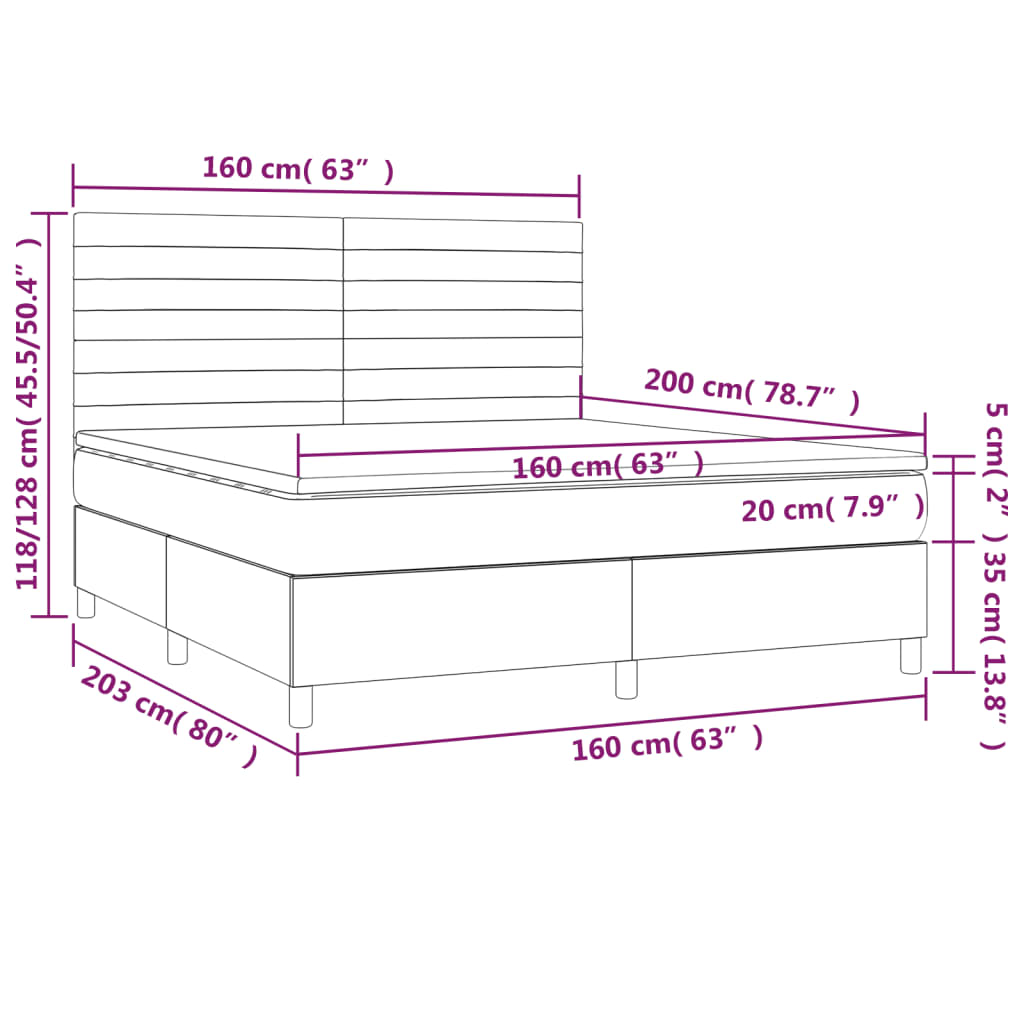 Boxspring Met Matras Fluweel Roze 160 x 200 cm Horizontale strepen