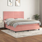 Boxspring Met Matras Fluweel Roze 160 x 200 cm Horizontale strepen