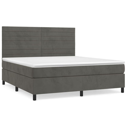 Boxspring Met Matras Fluweel Donkergrijs 180 x 200 cm Horizontale strepen