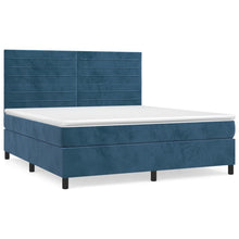 Boxspring met matras fluweel donkerblauw 180x200 cm 180 x 200 cm Horizontale strepen