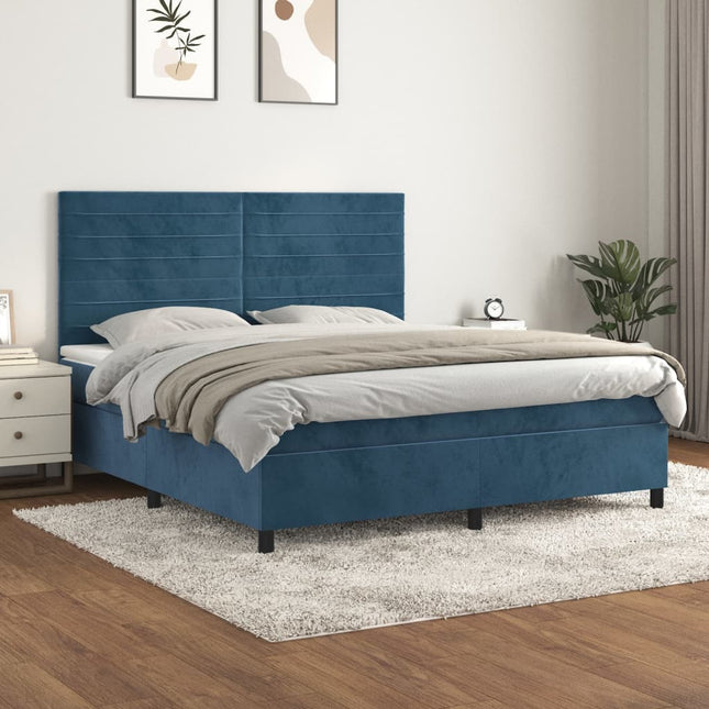 Boxspring met matras fluweel donkerblauw 180x200 cm 180 x 200 cm Horizontale strepen