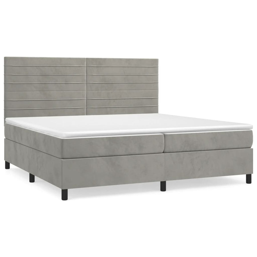 Boxspring Met Matras Fluweel Lichtgrijs 200 x 200 cm Horizontale strepen