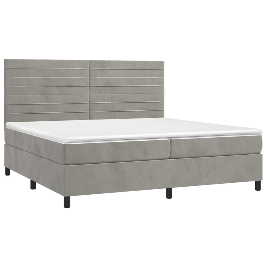Boxspring Met Matras Fluweel Lichtgrijs 200 x 200 cm Horizontale strepen