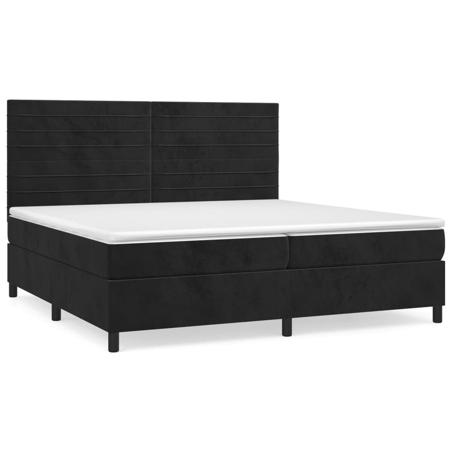 Boxspring Met Matras Fluweel Zwart 200 x 200 cm Horizontale strepen