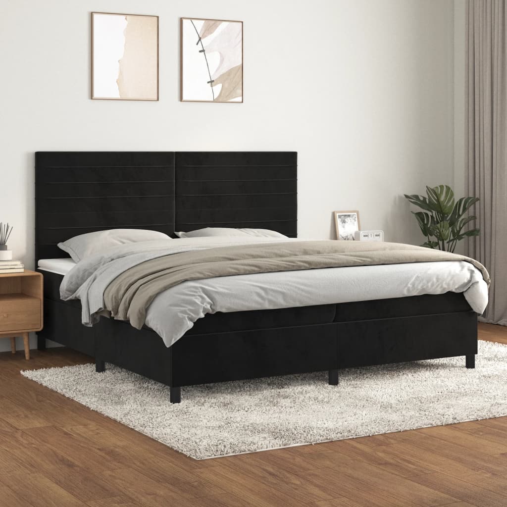 Boxspring Met Matras Fluweel Zwart 200 x 200 cm Horizontale strepen