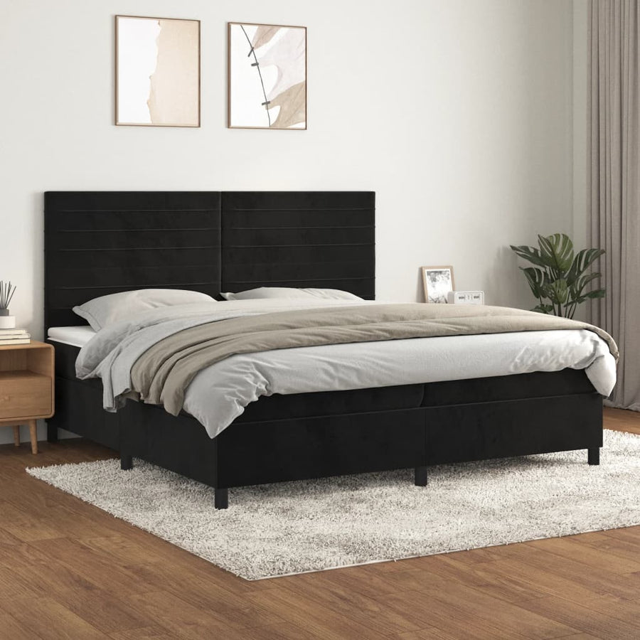 Boxspring Met Matras Fluweel Zwart 200 x 200 cm Horizontale strepen