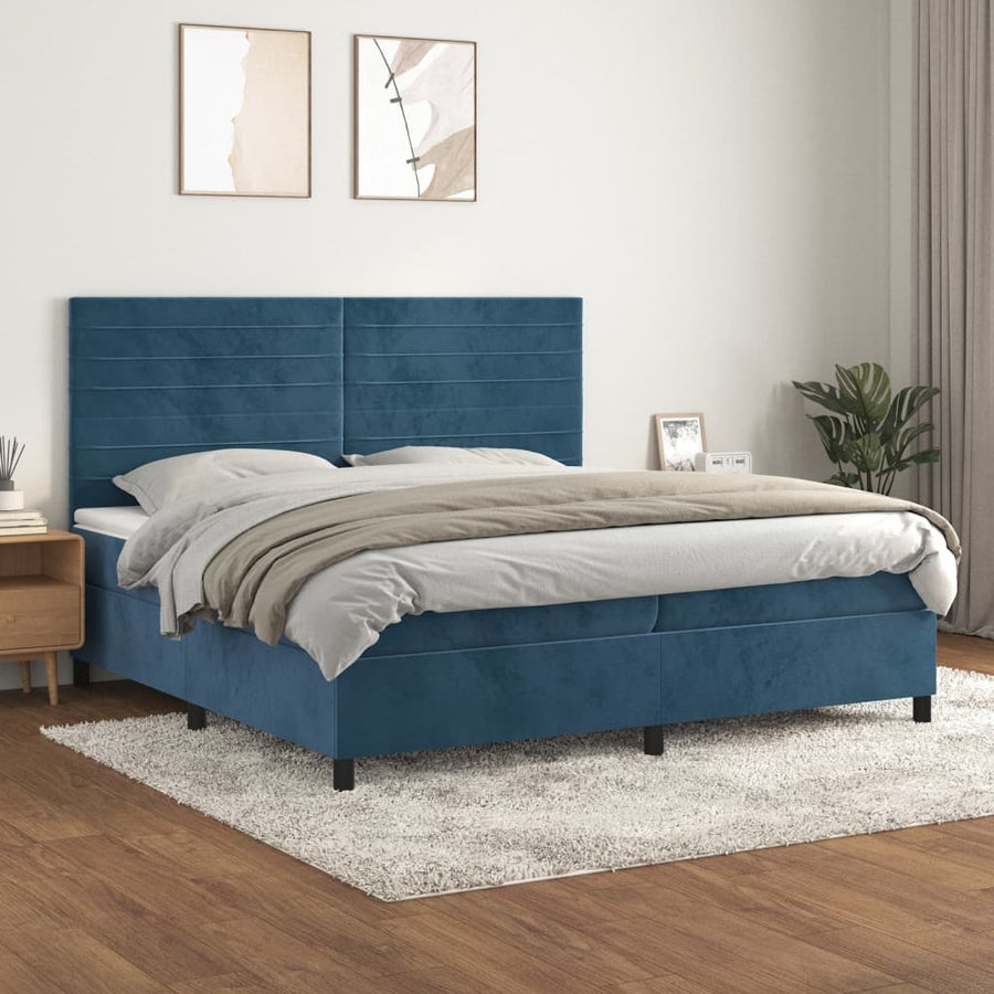 Boxspring met matras fluweel donkerblauw 200x200 cm 200 x 200 cm Donkerblauw