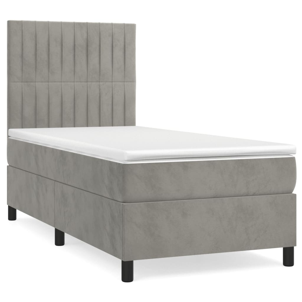 Boxspring Met Matras Fluweel Lichtgrijs 80 x 200 cm Verticale strepen