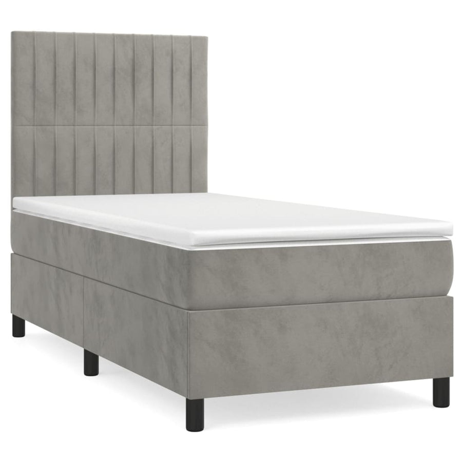 Boxspring Met Matras Fluweel Lichtgrijs 80 x 200 cm Verticale strepen