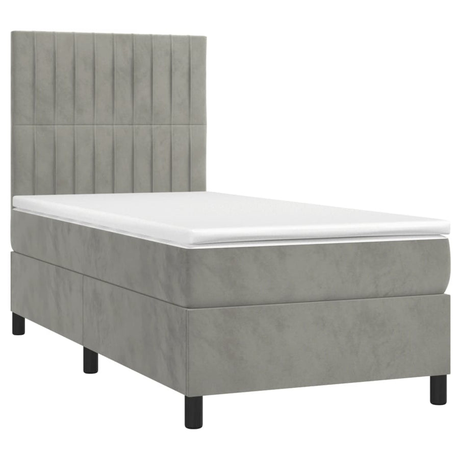 Boxspring Met Matras Fluweel Lichtgrijs 80 x 200 cm Verticale strepen