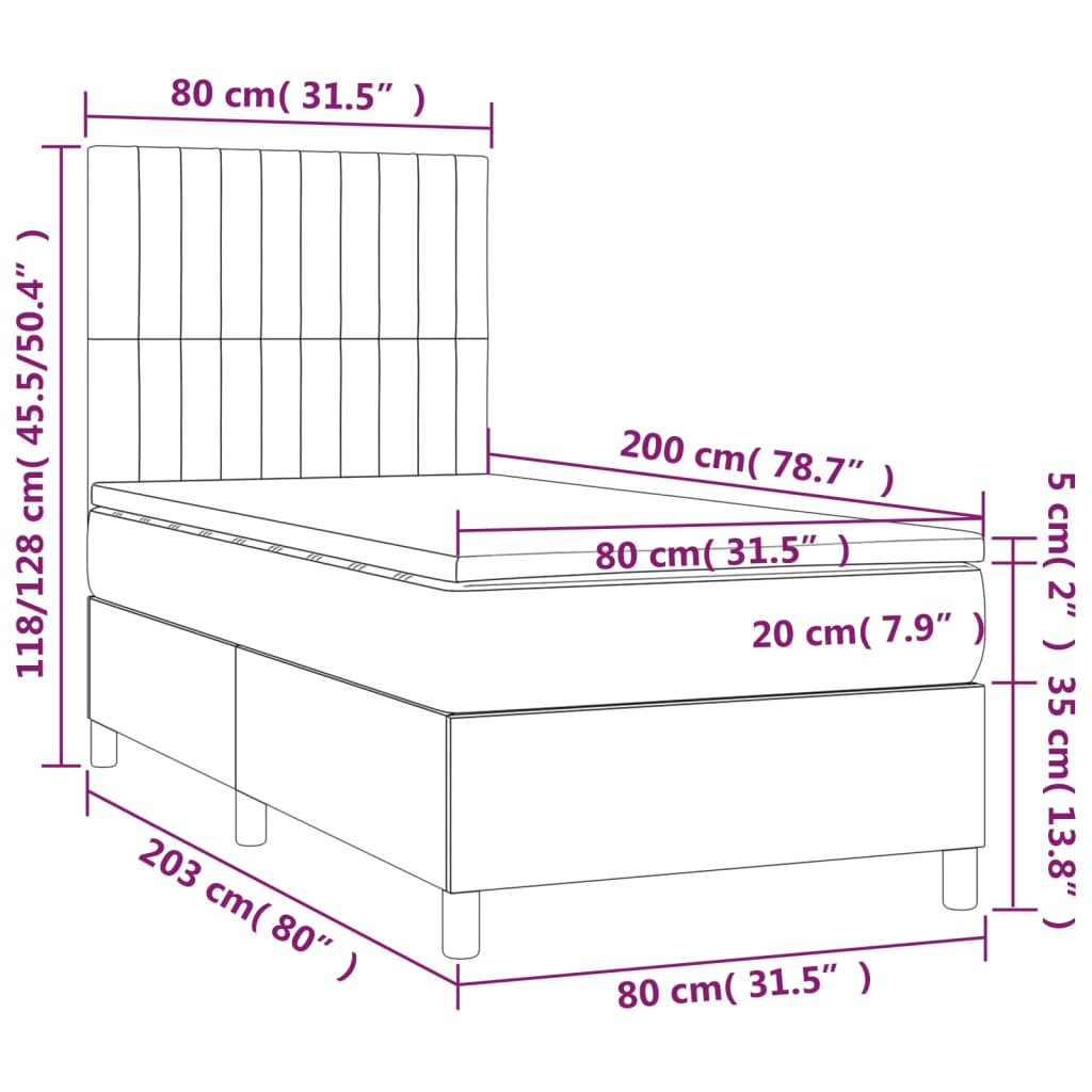 Boxspring Met Matras Fluweel Zwart 80 x 200 cm Verticale strepen