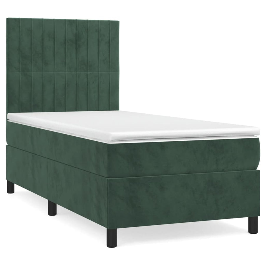 Boxspring Met Matras Fluweel Donkergroen 80 x 200 cm Verticale strepen