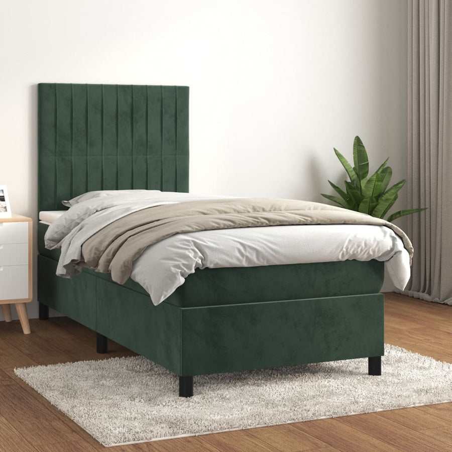 Boxspring Met Matras Fluweel Donkergroen 80 x 200 cm Verticale strepen