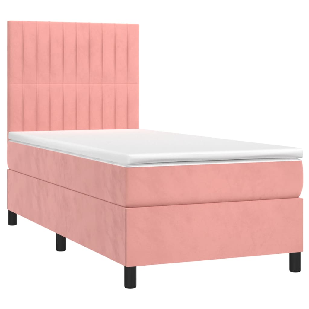 Boxspring Met Matras Fluweel Roze 80 x 200 cm Verticale strepen