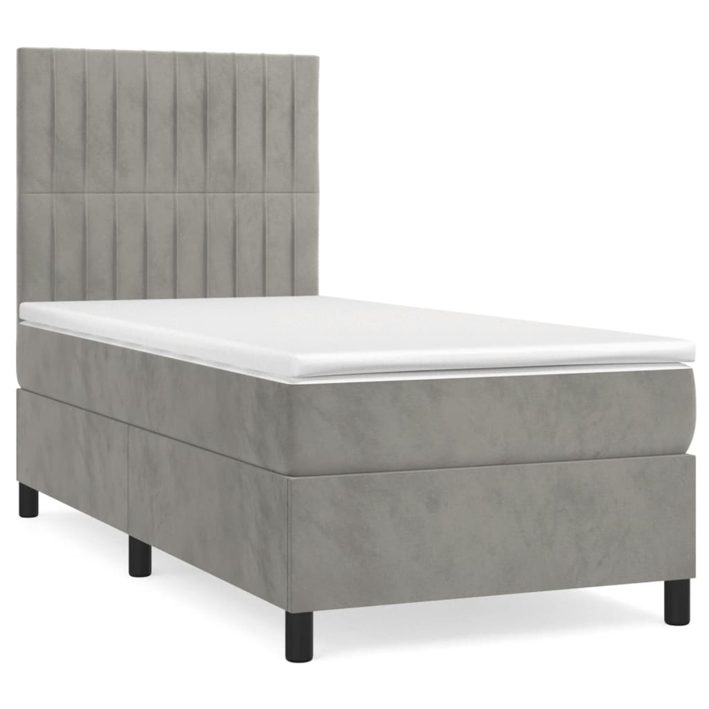 Boxspring Met Matras Fluweel Lichtgrijs 90 x 190 cm Verticale strepen