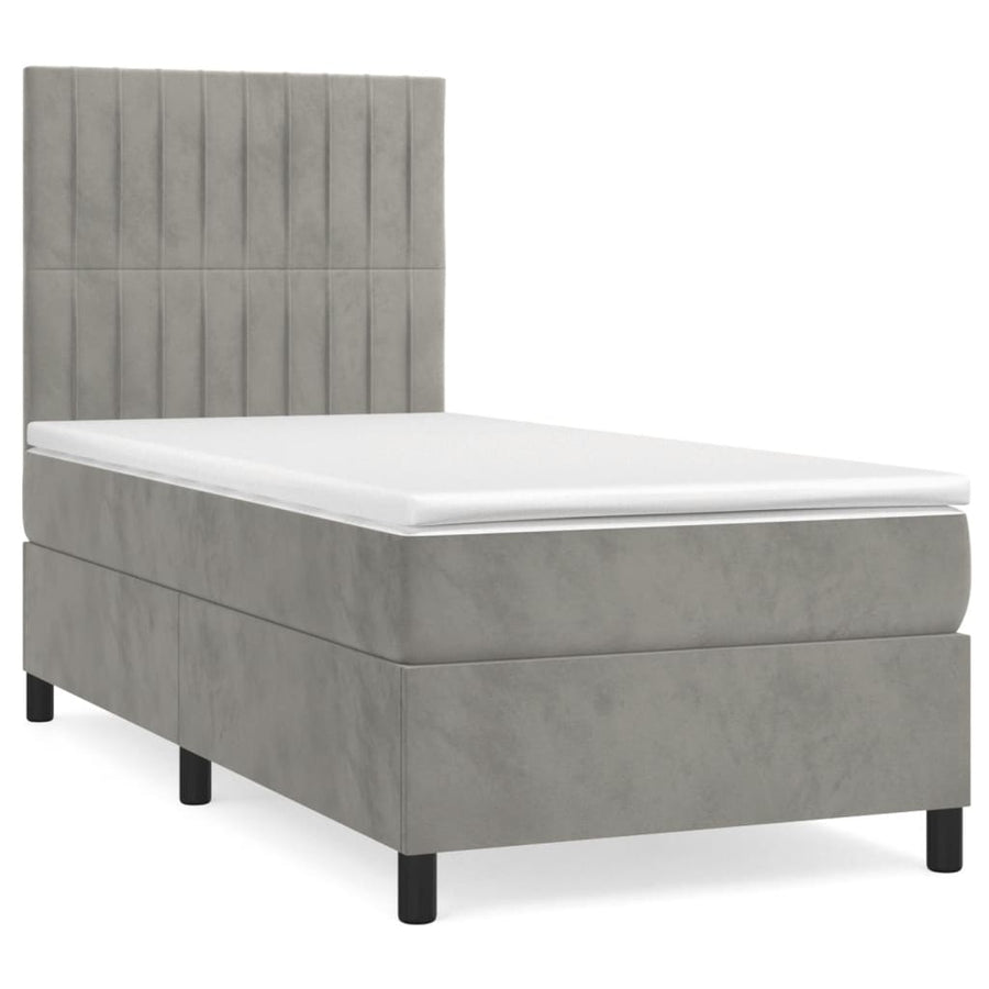 Boxspring Met Matras Fluweel Lichtgrijs 90 x 190 cm Verticale strepen