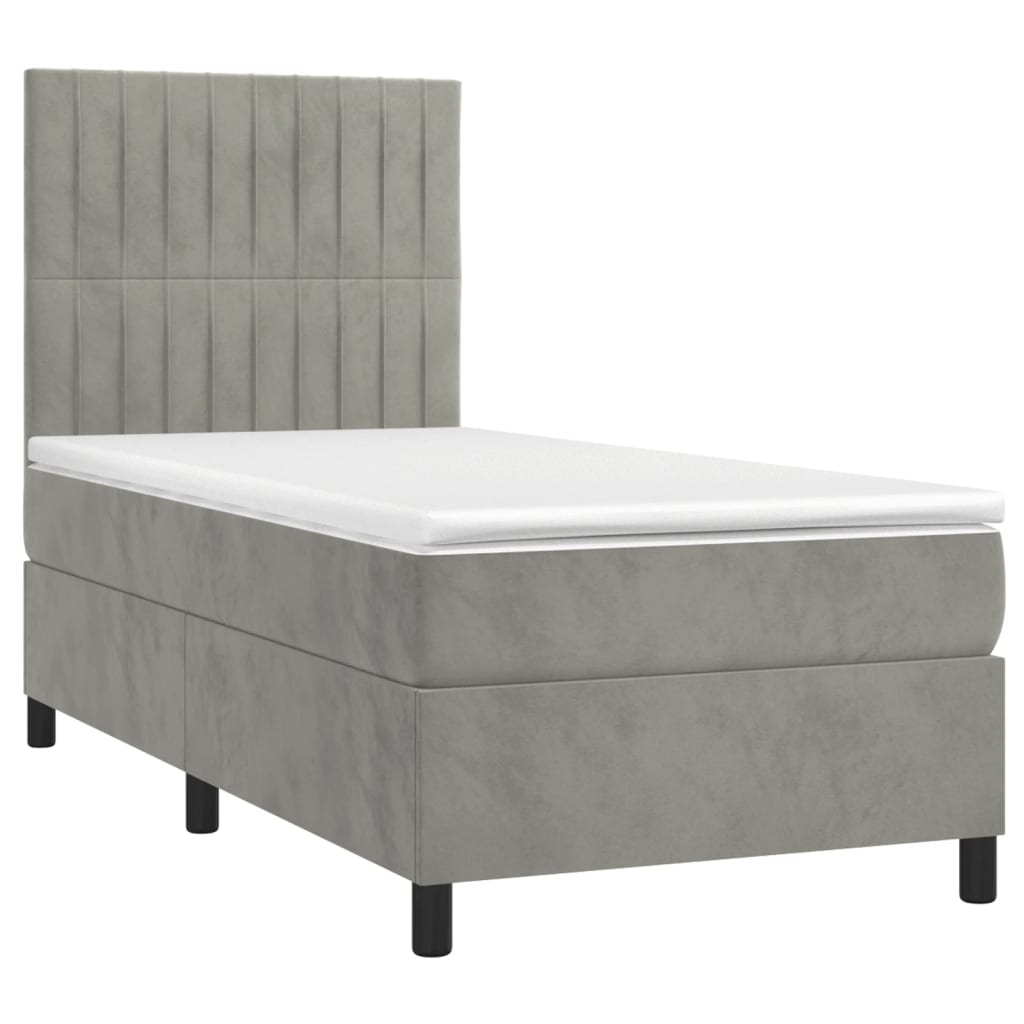 Boxspring Met Matras Fluweel Lichtgrijs 90 x 190 cm Verticale strepen