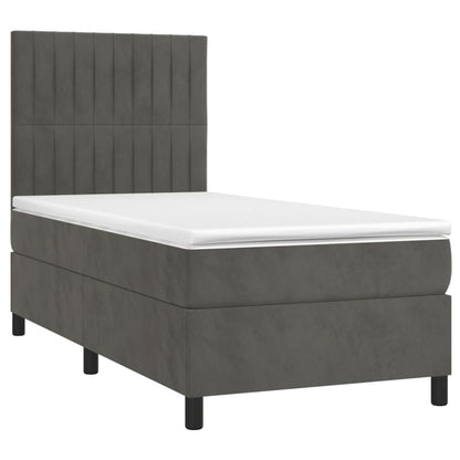 Boxspring Met Matras Fluweel Donkergrijs 90 x 190 cm Verticale strepen