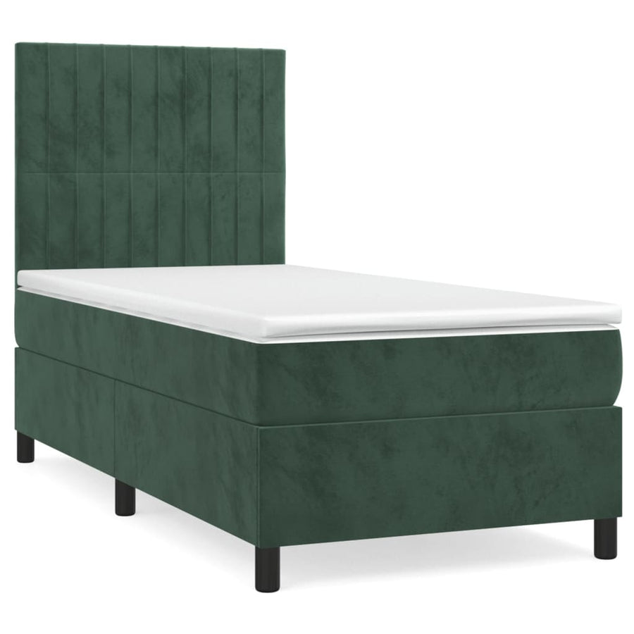 Boxspring Met Matras Fluweel Donkergroen 90 x 190 cm Verticale strepen