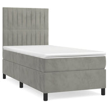 Boxspring Met Matras Fluweel Lichtgrijs 90 x 200 cm Verticale strepen