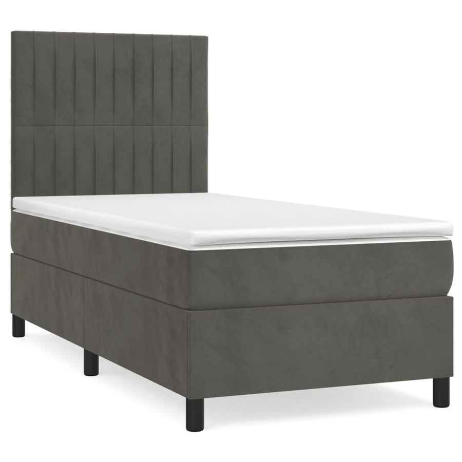 Boxspring Met Matras Fluweel Donkergrijs 90 x 200 cm Verticale strepen