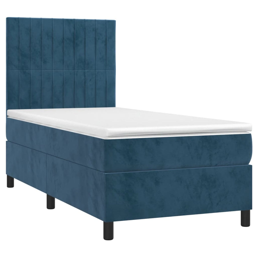 Boxspring Met Matras Fluweel Donkerblauw 90 x 200 cm Verticale strepen