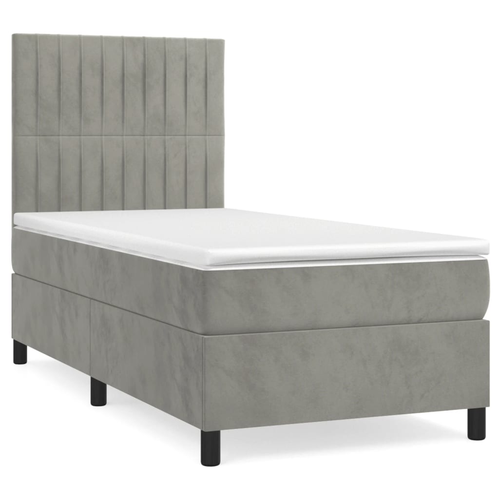 Boxspring Met Matras Fluweel Lichtgrijs 100 x 200 cm Verticale strepen