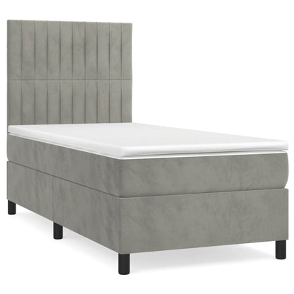 Boxspring Met Matras Fluweel Lichtgrijs 100 x 200 cm Verticale strepen