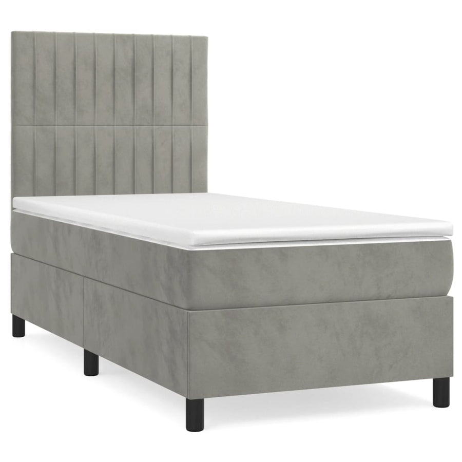 Boxspring Met Matras Fluweel Lichtgrijs 100 x 200 cm Verticale strepen