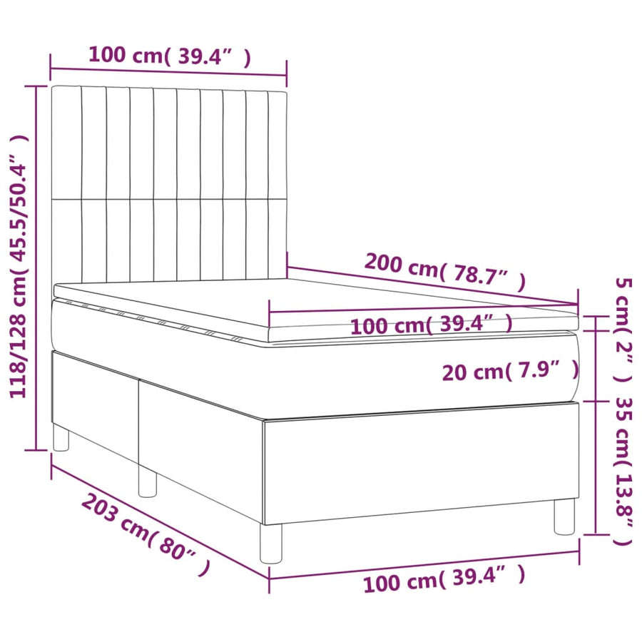 Boxspring Met Matras Fluweel Lichtgrijs 100 x 200 cm Verticale strepen