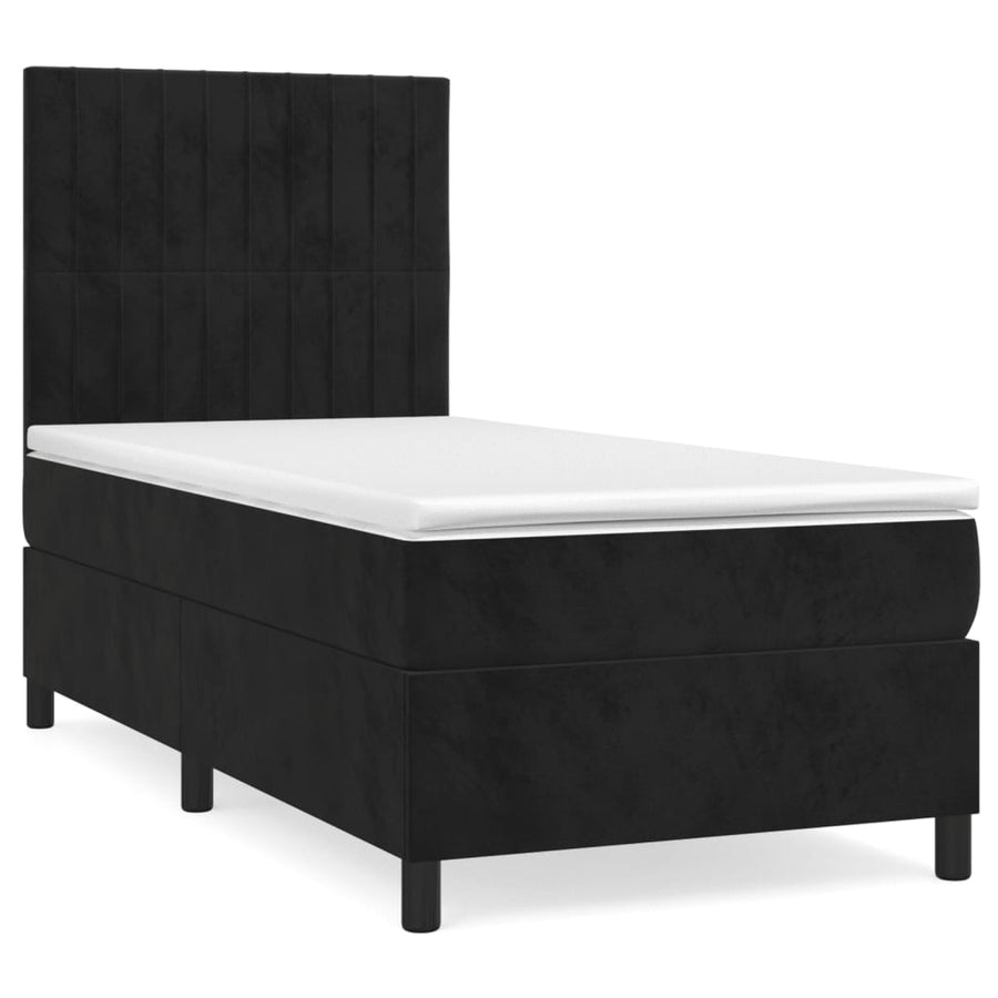Boxspring Met Matras Fluweel Zwart 100 x 200 cm Verticale strepen