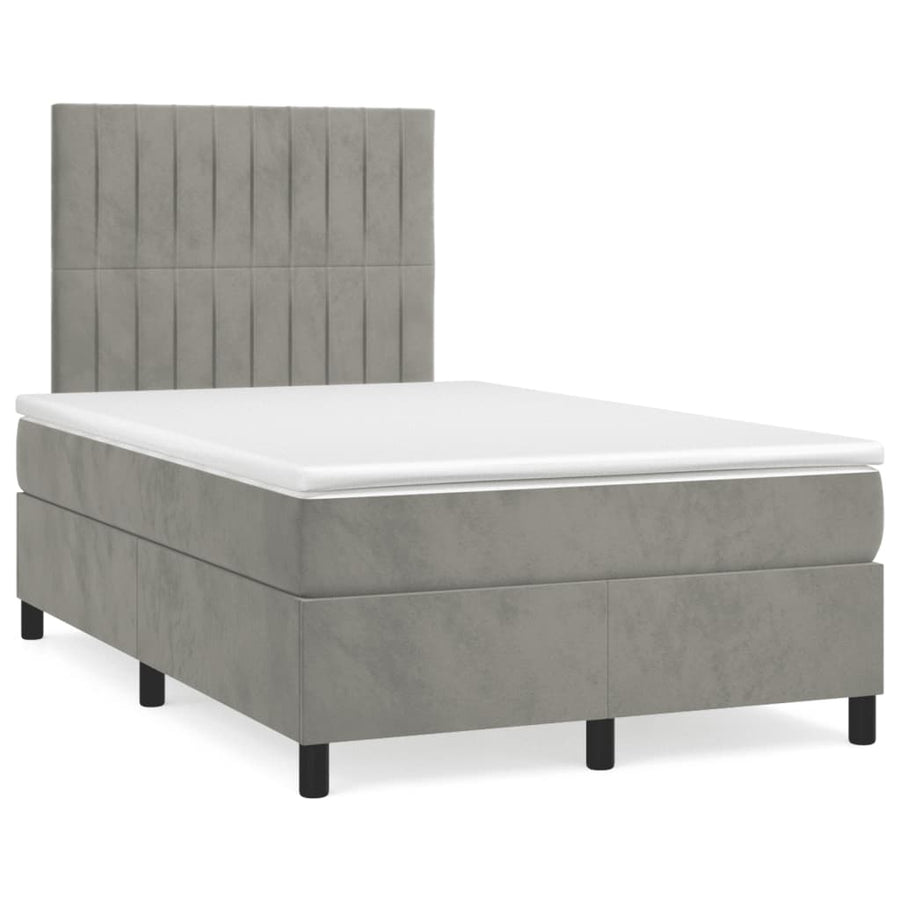 Boxspring Met Matras Fluweel Lichtgrijs 120 x 200 cm Verticale strepen