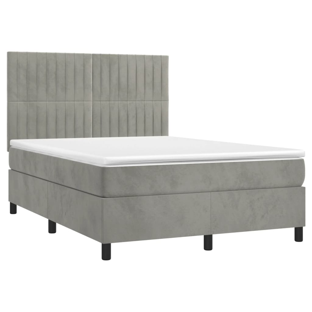 Boxspring Met Matras Fluweel Lichtgrijs 140 x 200 cm Verticale strepen
