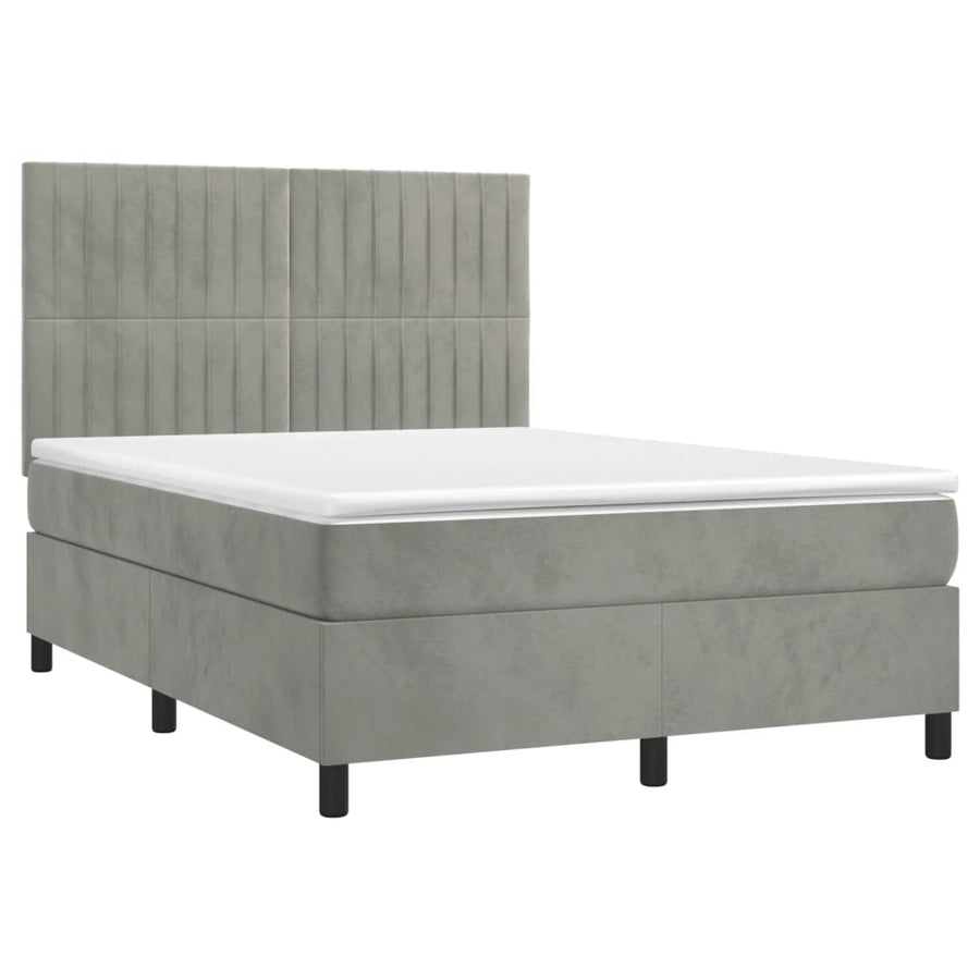 Boxspring Met Matras Fluweel Lichtgrijs 140 x 200 cm Verticale strepen