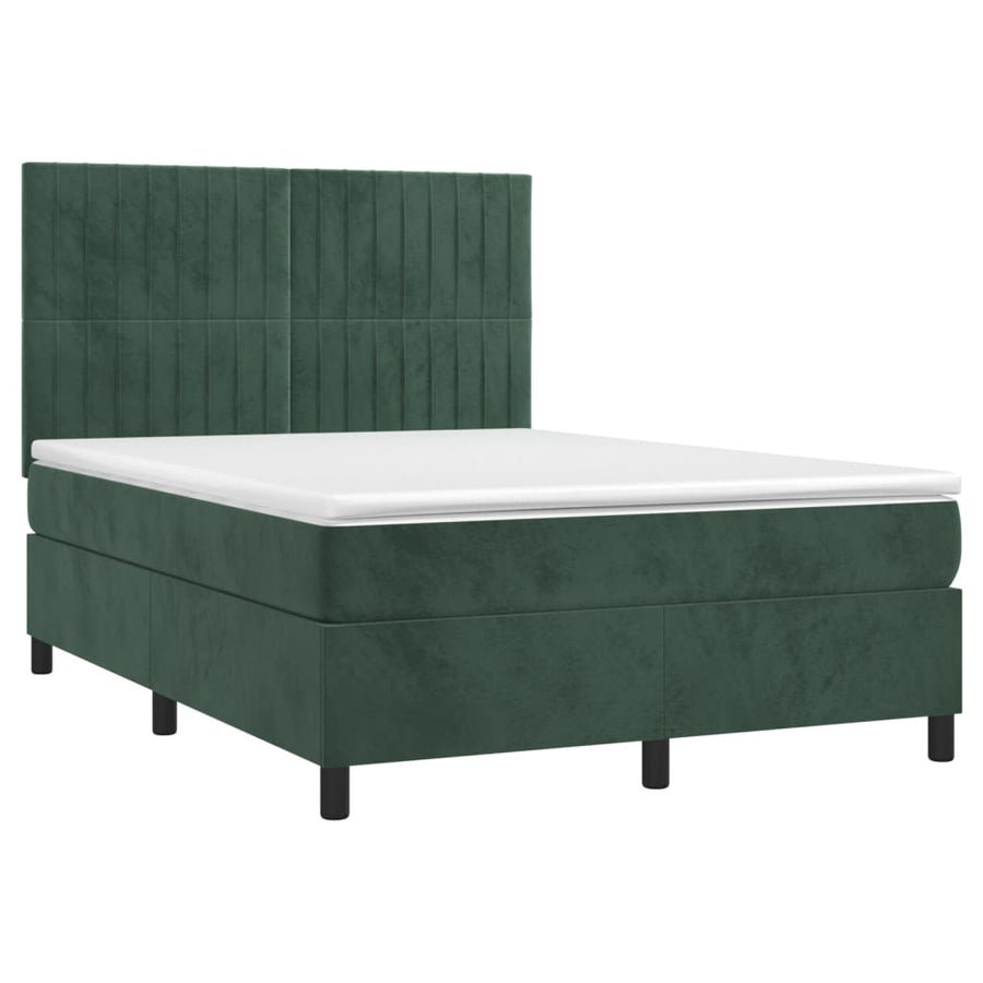 Boxspring Met Matras Fluweel Donkergroen 140 x 200 cm Verticale strepen