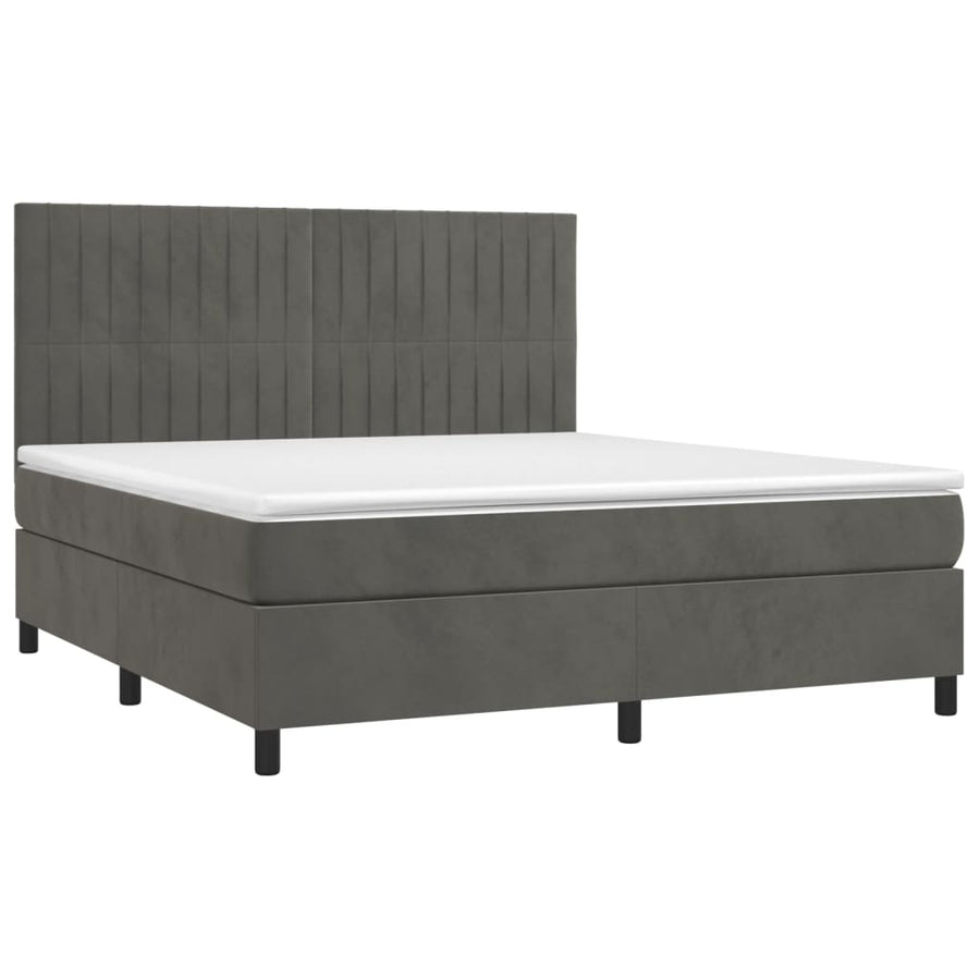 Boxspring Met Matras Fluweel Donkergrijs 160 x 200 cm Verticale strepen