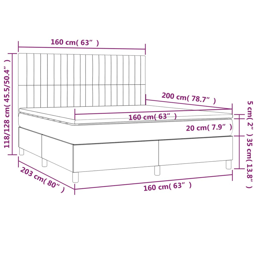 Boxspring Met Matras Fluweel Donkergrijs 160 x 200 cm Verticale strepen