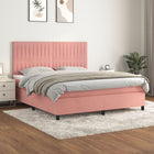 Boxspring Met Matras Fluweel Roze 160 x 200 cm Verticale strepen