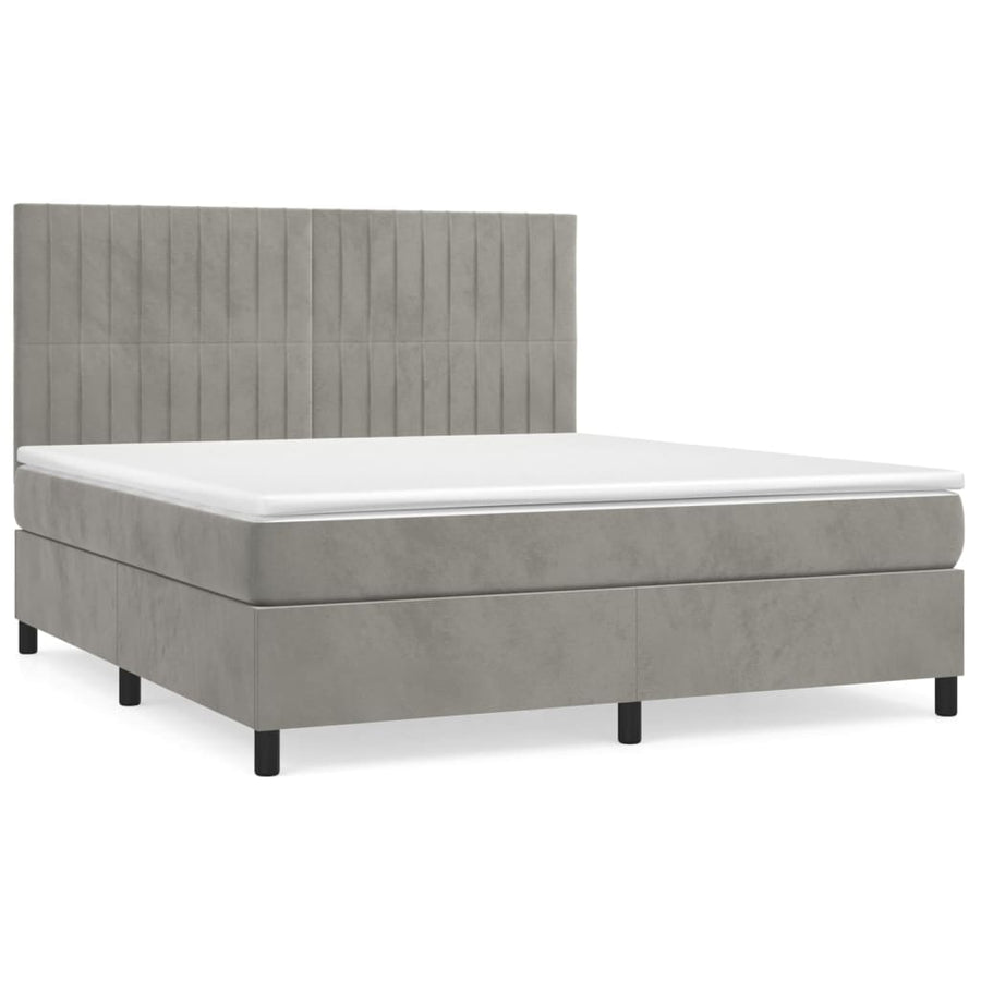 Boxspring Met Matras Fluweel Lichtgrijs 180 x 200 cm Verticale strepen
