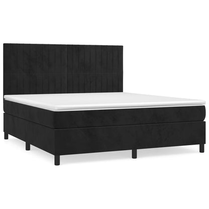 Boxspring Met Matras Fluweel Zwart 180 x 200 cm Verticale strepen
