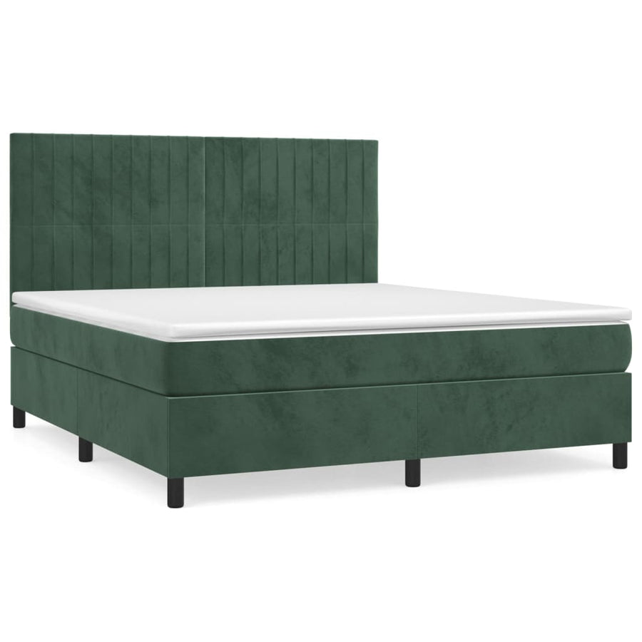Boxspring Met Matras Fluweel Donkergroen 180 x 200 cm Verticale strepen