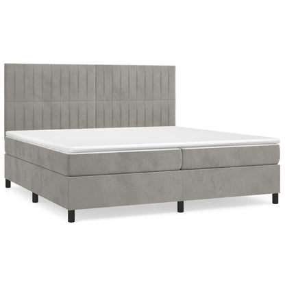 Boxspring Met Matras Fluweel Lichtgrijs 200 x 200 cm Verticale strepen