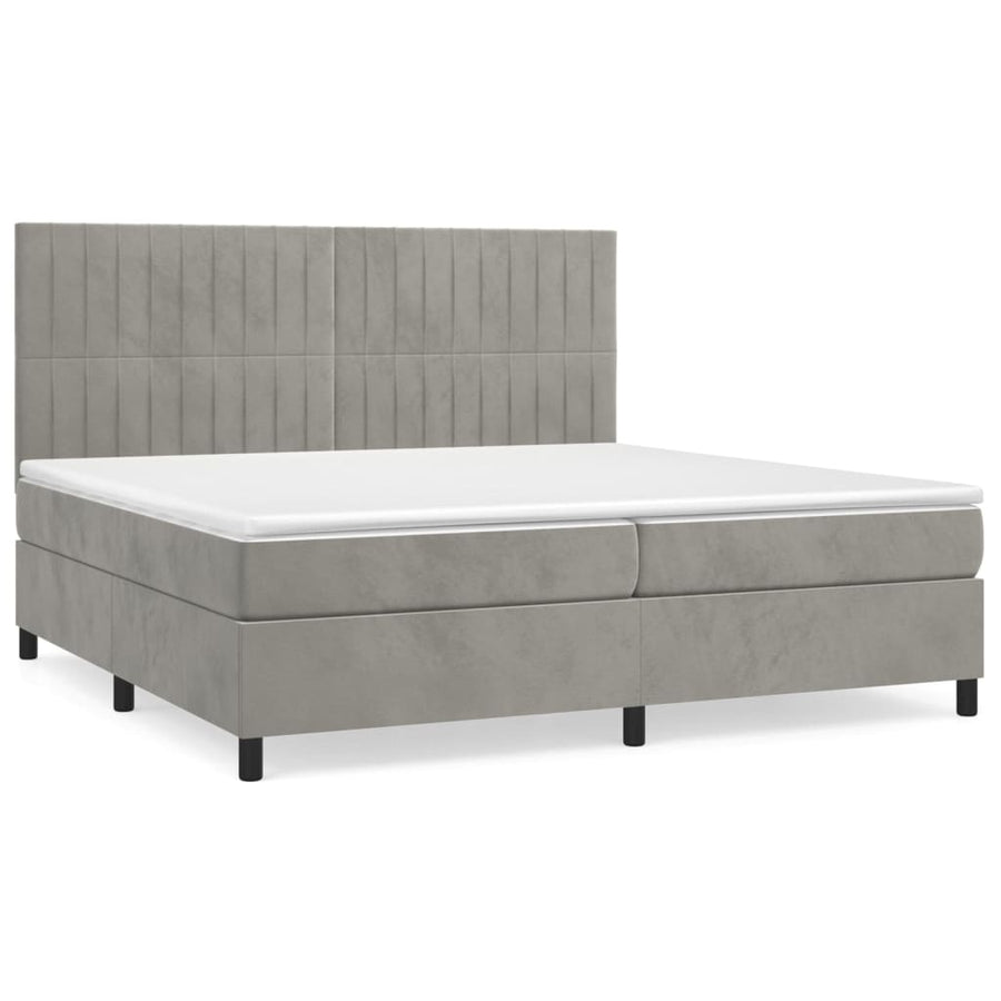 Boxspring Met Matras Fluweel Lichtgrijs 200 x 200 cm Verticale strepen