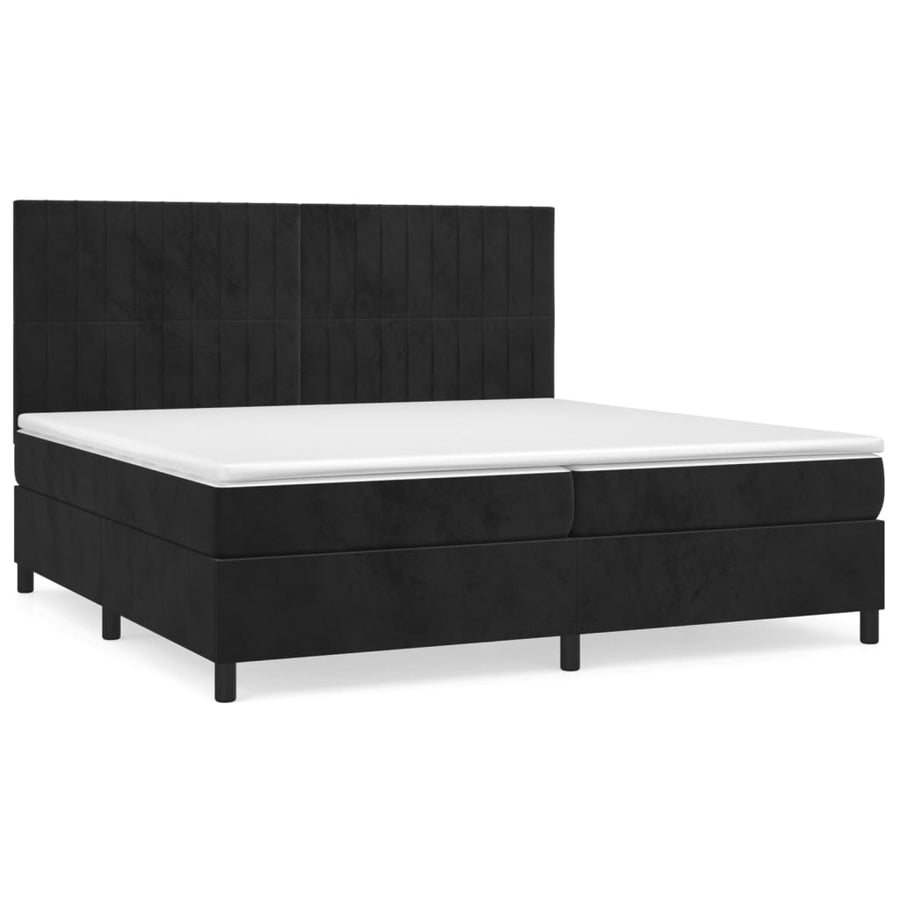 Boxspring Met Matras Fluweel Zwart 200 x 200 cm Verticale strepen