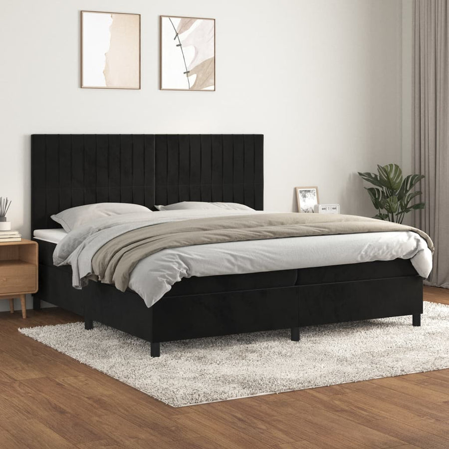 Boxspring Met Matras Fluweel Zwart 200 x 200 cm Verticale strepen